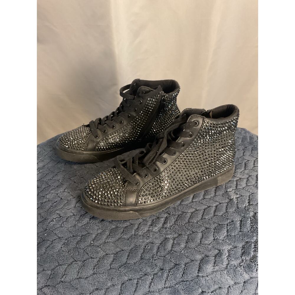 ALDO Women’s Size 9 Black Rhinestone High Top Sneakers Lace Up Side Zip - Picture 4 of 8